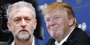 Jeremy Corbyn on left and Donald trump on right