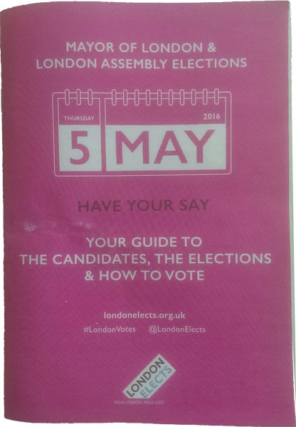 Picture of the guide to candidates,k elections and how to vote in the Mayor of London and London Assembly Elections