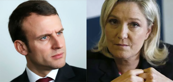 Emmanual Macron looking rather uncertain - Marine le Pen looking the strong woman