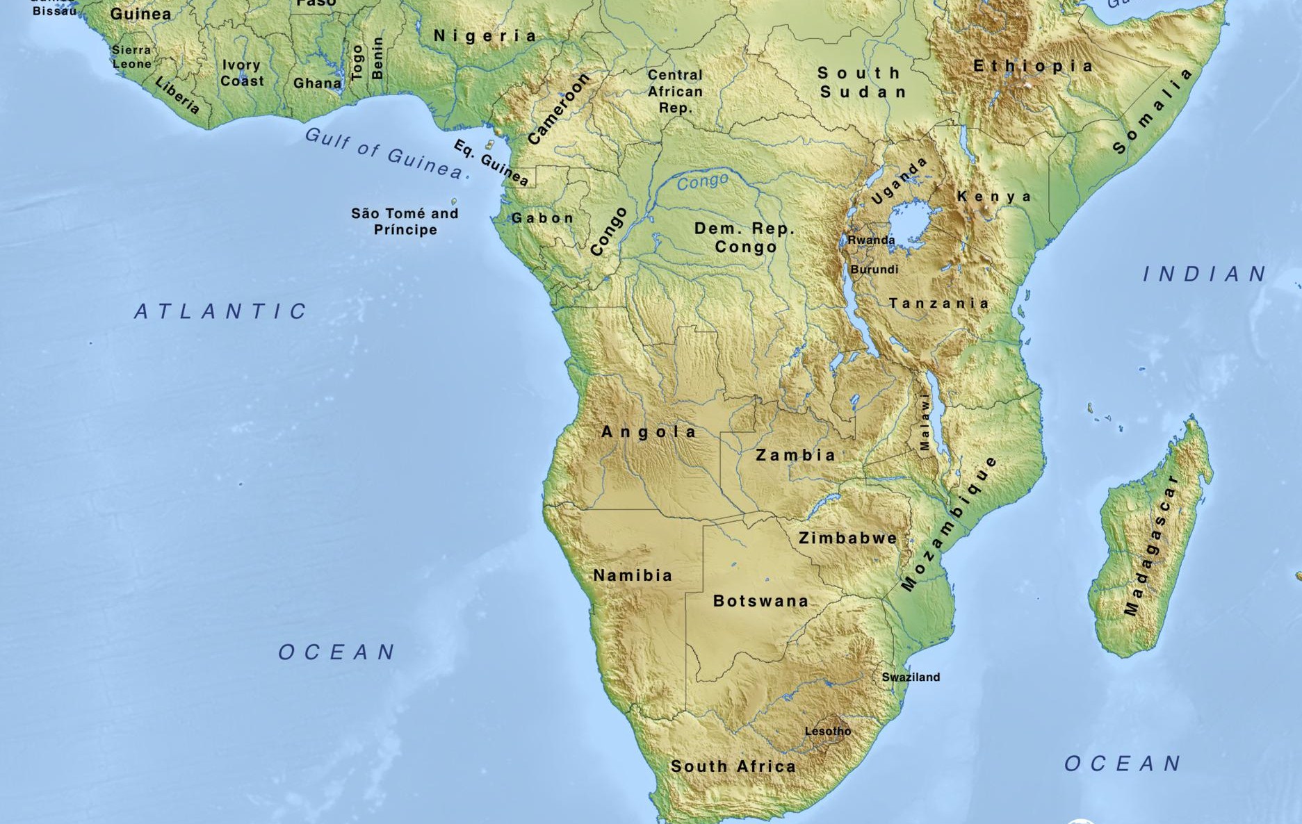 Map of Africa south of the Sahara