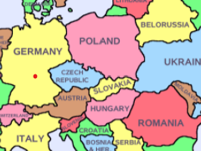 Map of Central Europe centered on the Czech Republic
