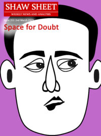 Cartoon face showing Doubt with titling for Shaw Sheet edition of 2nd March 2023, Issue 353.